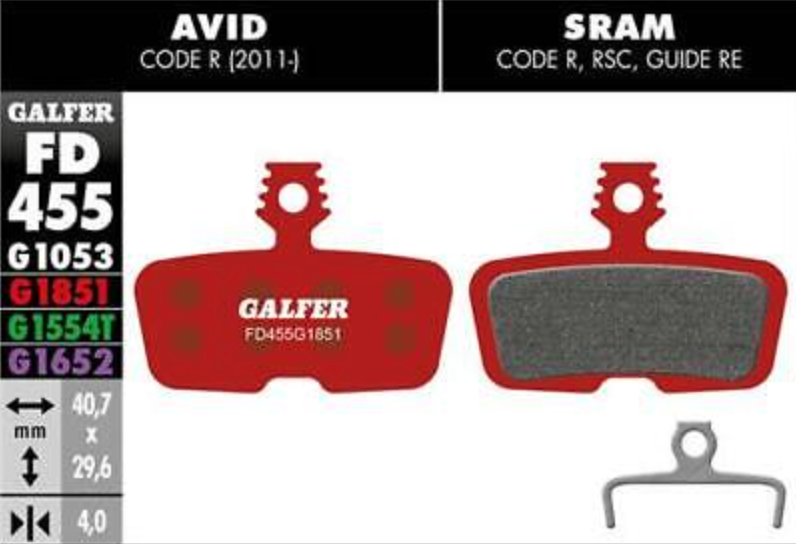 Galfer Disc Brake Pads for SRAM Code R RSC Guide RE - FD455 G1851 Advanced Red