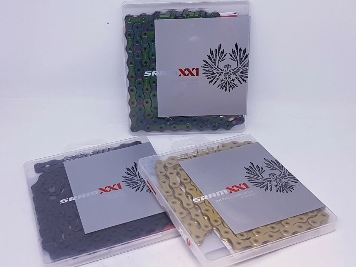 SRAM Eagle XX1 12 speed Chain Hollow Pin 126 Links - Gold Rainbow Black Copper