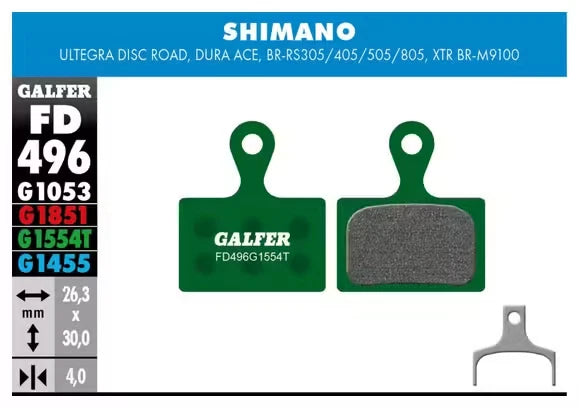Galfer Disk Brake Pads For Shimano Ultegra 105 FD496 G1554T - Pro Green