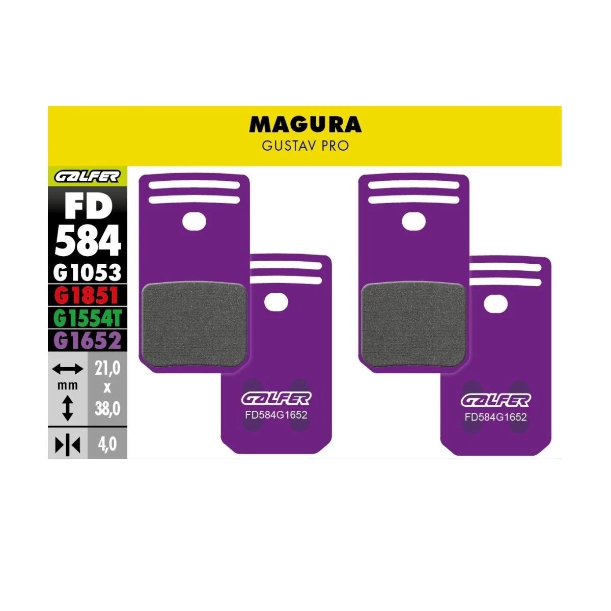 Galfer Disc Brake Pads for Magura Gustav Pro - FD584 G1652 Ebike Purple