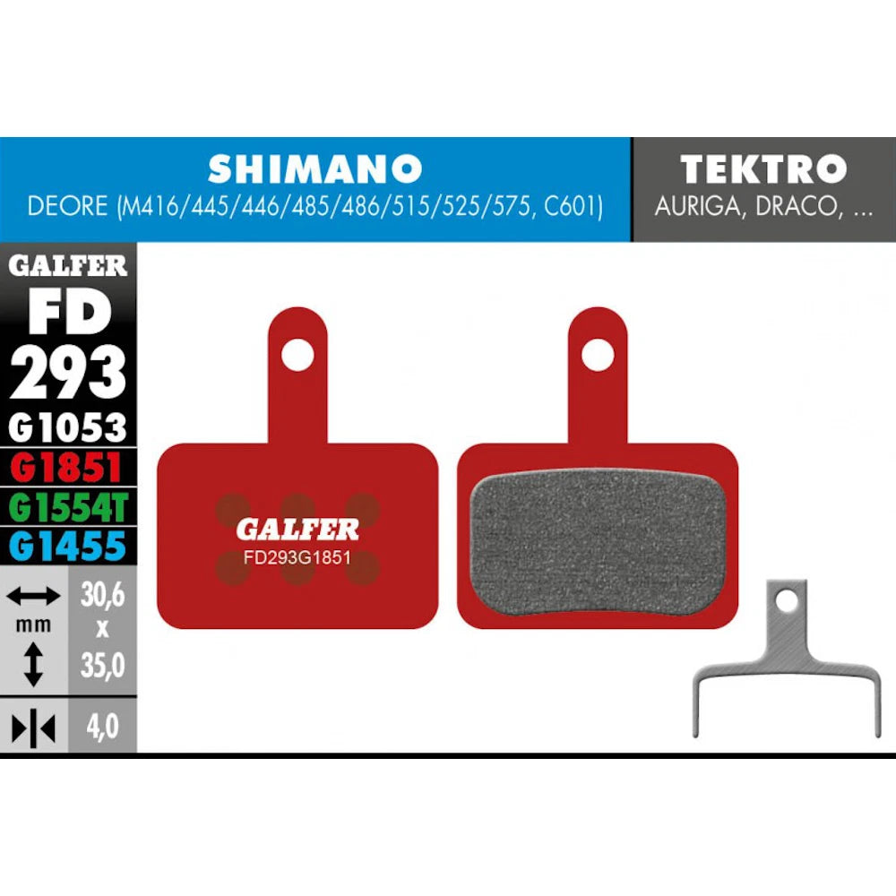 Galfer Disc Brake Pads for Shimano Deore Tektro TRP - FD293 G1851 - Advanced Red