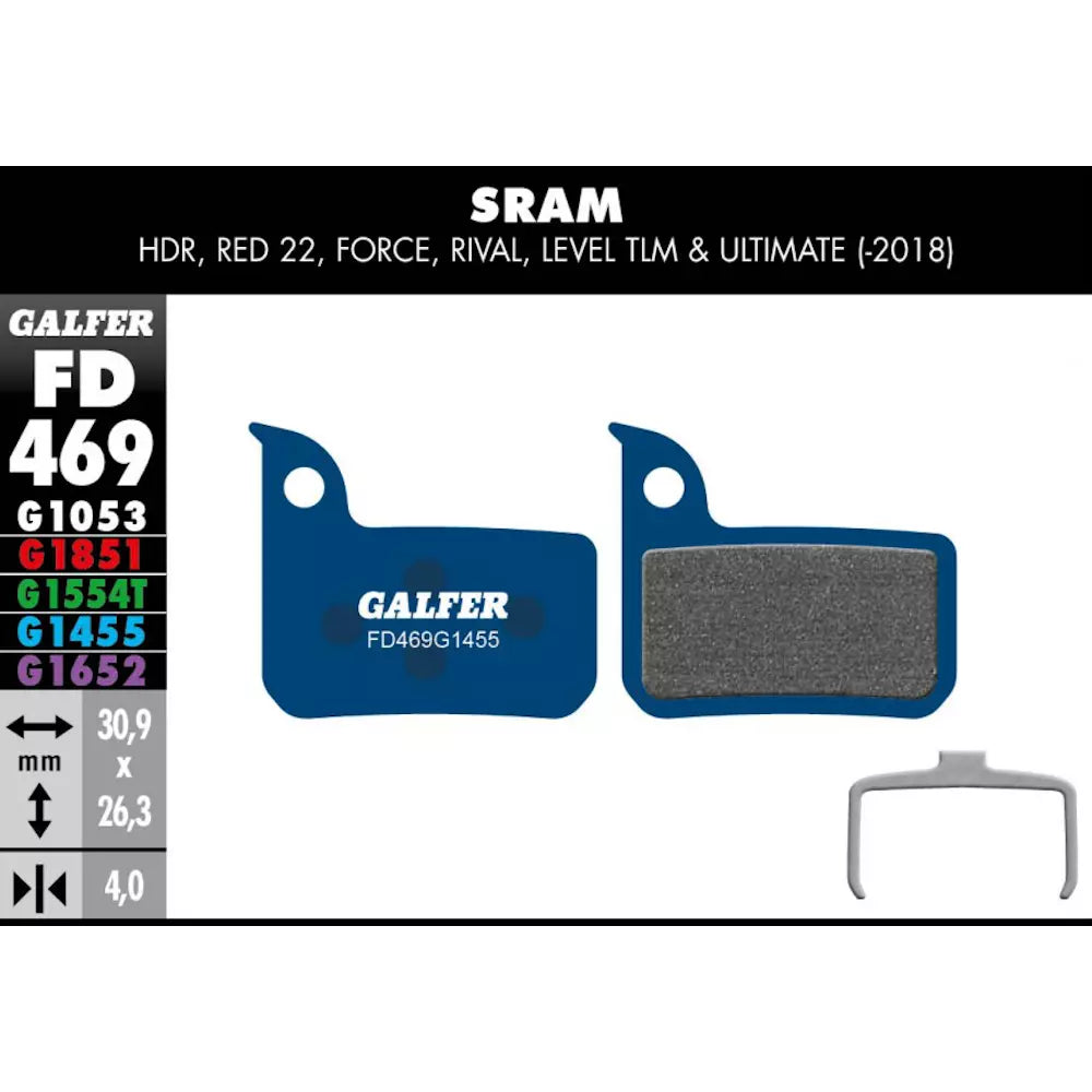 Galfer Brake Pads For Sram HDR Red Force Rival FD469 G1455 - Road Gravel Blue