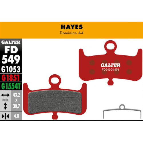 Plaquettes de frein à disque Galfer pour VTT Hayes Dominion A4 DH – FD549 G1851 Advanced Red