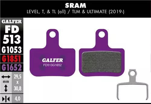 Galfer Disc Brake Pads For Sram Level T TL - FD513 G1652 - eBike Purple