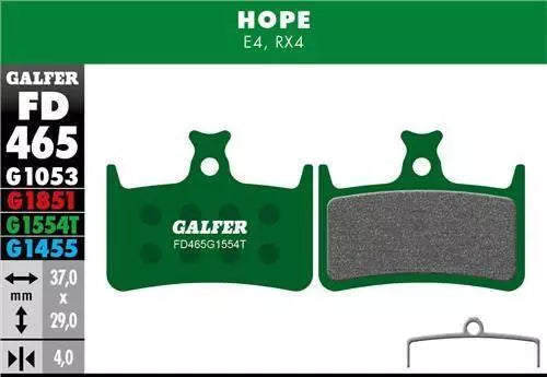 Galfer Disc Brake Pads for Hope E4 - RX4 - FD465 G1554T Pro Green