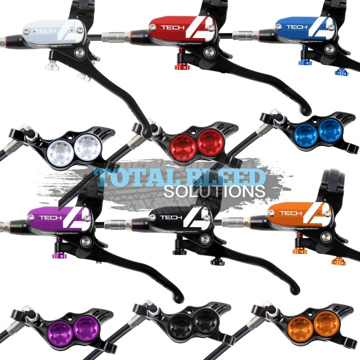 Hope Tech 4 E4 Complete Disc Brake. No Rotor. Black Hose. Various Colours.