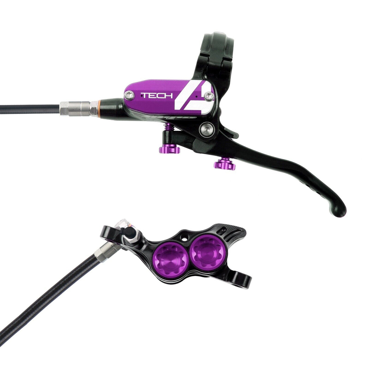 Hope Tech 4 E4 Complete Disc Brake. No Rotor. Black Hose. Various Colours.