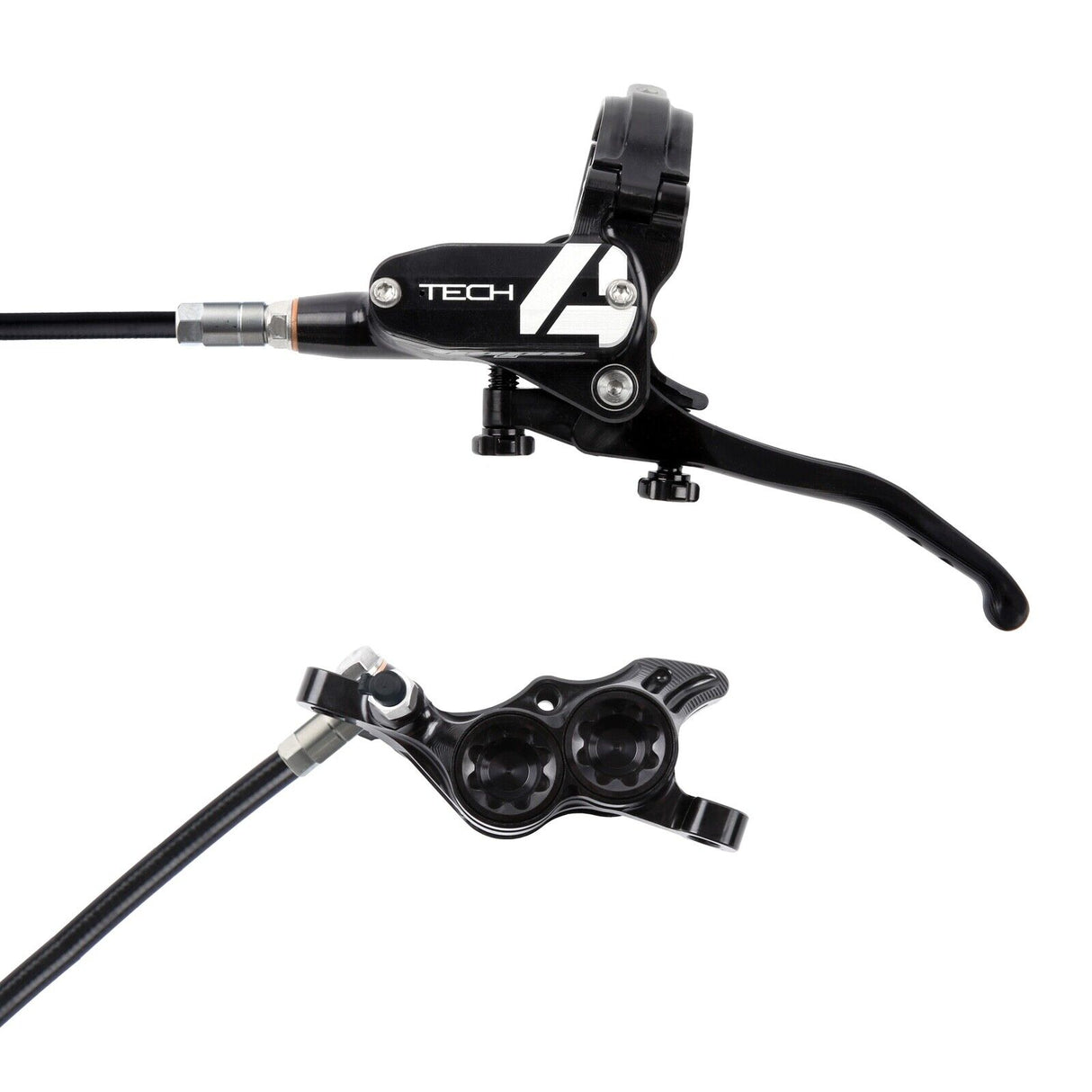 Hope Tech 4 E4 Complete Disc Brake. No Rotor. Black Hose. Various Colours.