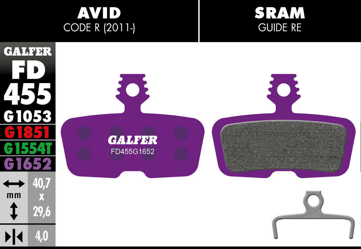 Plaquettes de frein à disque Galfer pour SRAM Code R RSC Guide RE DB8 - FD455 G1652 Ebike Violet